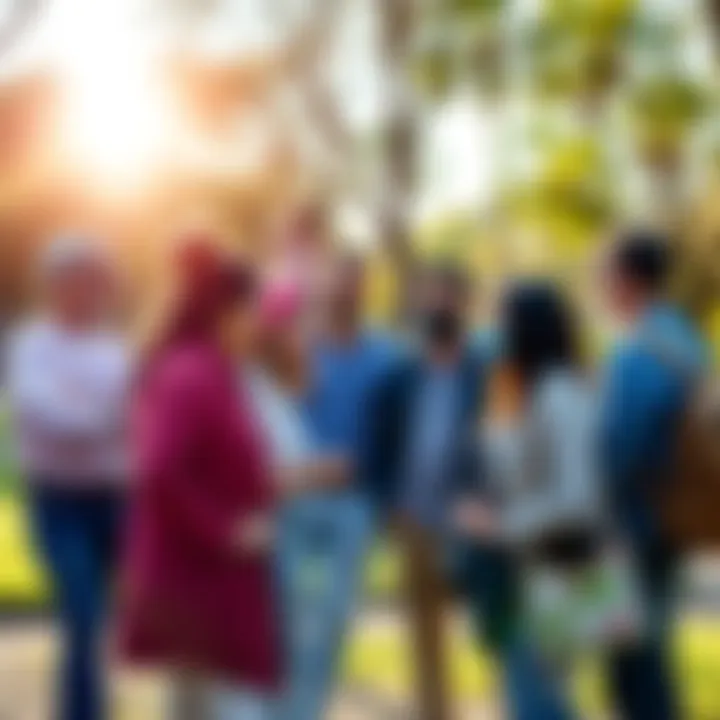 A diverse group of people discussing ideas for a better future in a sunny park setting.