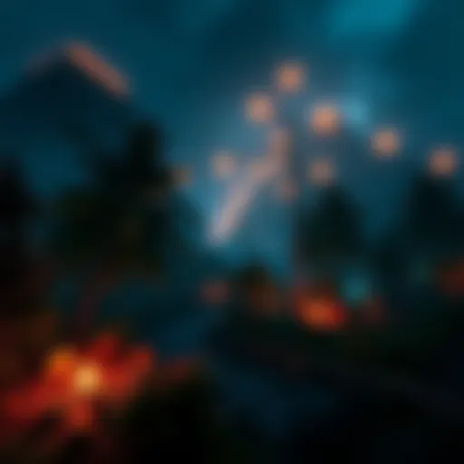 A nighttime view of the World’s Edge map featuring enhanced street lighting and campfires, highlighting the improved visibility for players