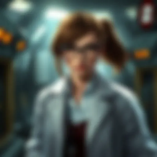 Brigid Tenenbaum, a character from Bioshock 2, showcasing her unique look with glasses and a lab coat, representing her scientific background.