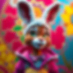 Brigitte character wearing the Bunny skin, showcasing vibrant colors and playful design against a colorful background.
