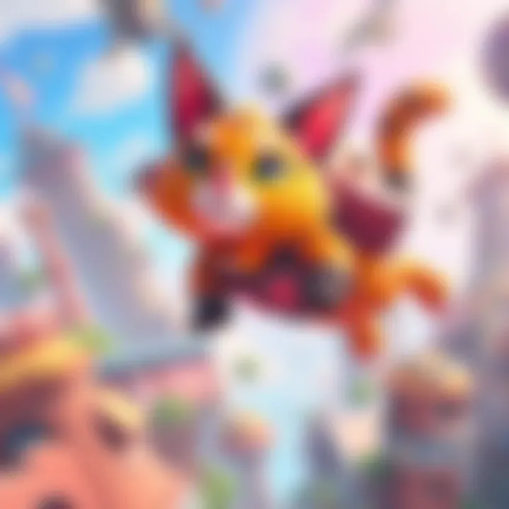 Brigitte's Jetpack Cat flying with a jetpack in a colorful Overwatch environment