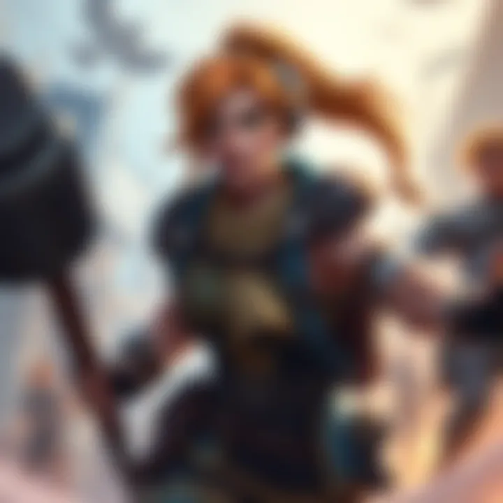 Brigitte, a support character with a hammer, rallies her teammates while appearing determined and focused in a game environment.