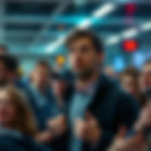 A person in a public setting looks surprised after realizing they've been proven wrong. The crowd around them shows a mix of shock and amusement.