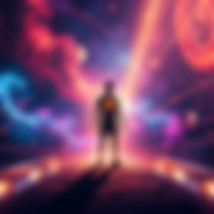 A figure representing 'Bro' stands in a vibrant cosmic scene, surrounded by swirling galaxies and bright trails of light, as he prepares to teleport across dimensions.