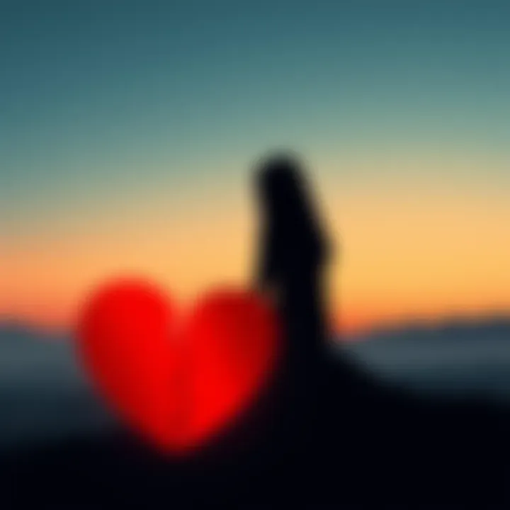 Broken Heart Illustration An illustration of a broken heart symbolizing modern love struggles, featuring a silhouette of a person sitting alone with a heart fragment beside them.