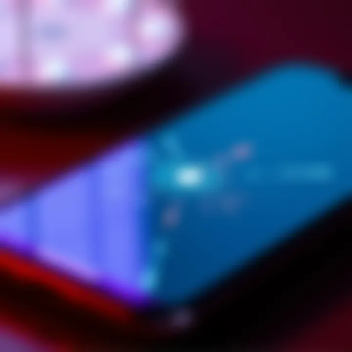 Close-up of a smartphone screen showing a broken pixel with a colored glitch