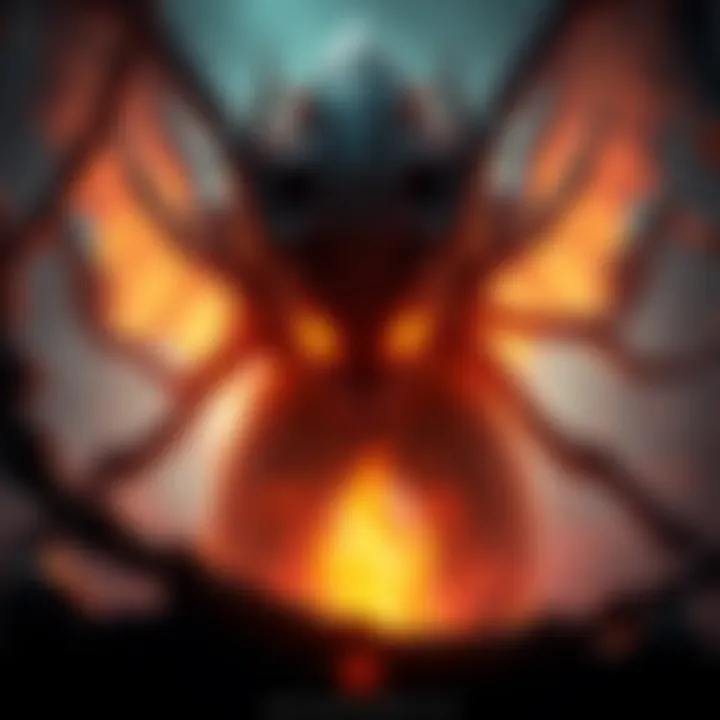Brood Mother Oraxia depicted with a dark, menacing appearance, surrounded by webbing and glowing eyes, showcasing its significance in gaming.