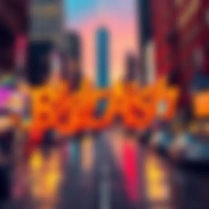 A playful depiction of the phrase 'Eldritch Blast' written in a stylized Brooklyn accent, with a vibrant background representing New York City.