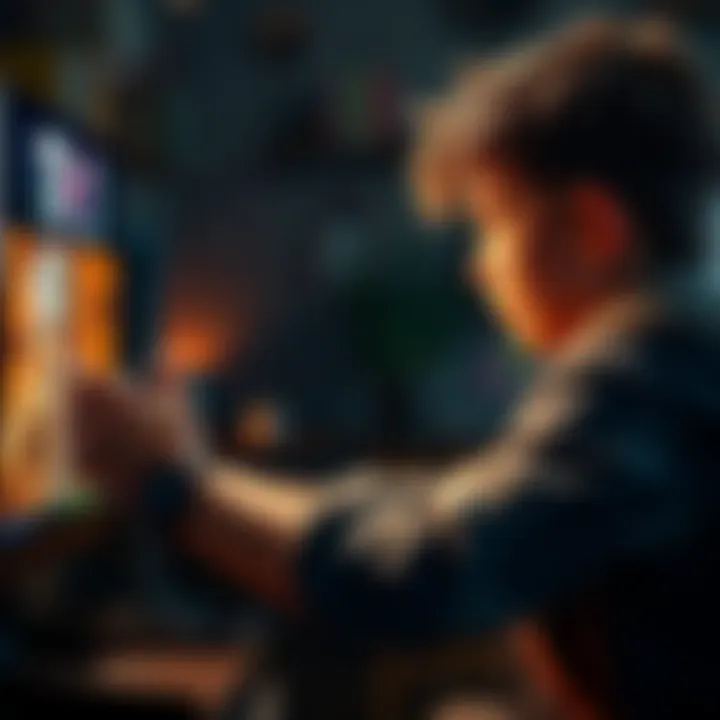 A young boy focused on the screen, playing the classic game TR1 with excitement and determination.