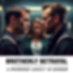 Two brothers facing each other in a tense moment, one looking distressed while the other appears confrontational. A woman intervenes between them, concerned for both.