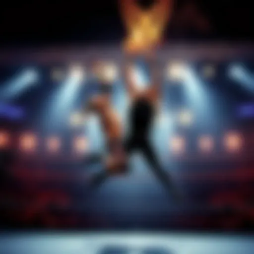 The Brothers of Destruction lifting their opponent for a powerful double chokeslam in the wrestling ring.