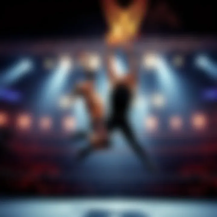 Brothers of Destruction Chokeslam The Brothers of Destruction lifting their opponent for a powerful double chokeslam in the wrestling ring.