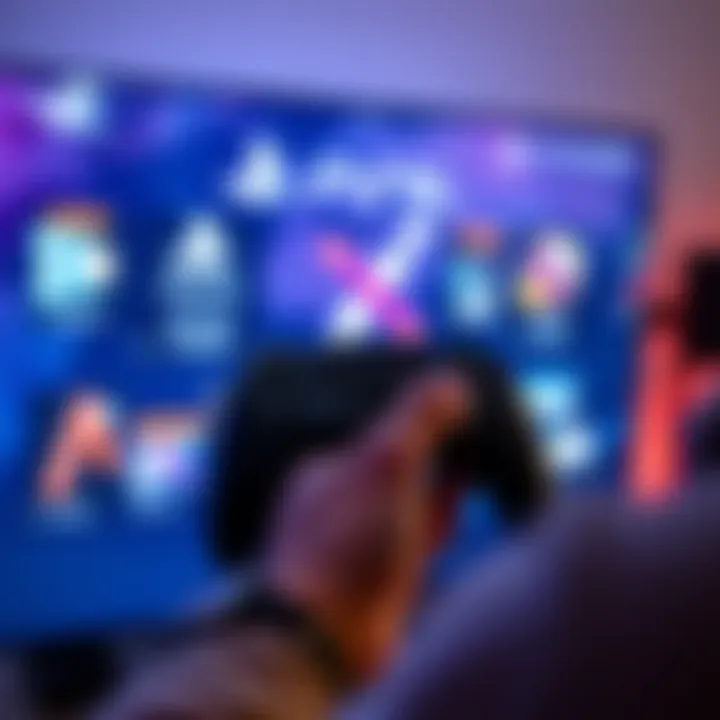 Browsing the Web on PS5 A person using a PlayStation 5 controller to navigate the internet on a TV screen, showcasing the web browser interface.