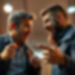 Bruce and Cuffem engaged in a heated debate with intense expressions.