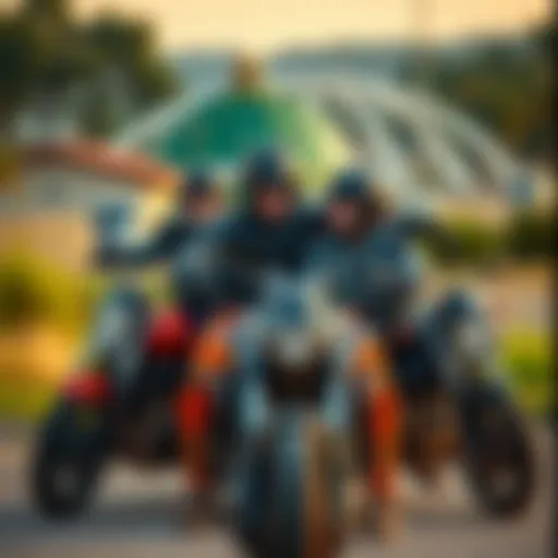 Bruce, Jason, and Tim share a moment while bonding over their motorcycles in a relaxed outdoor setting.