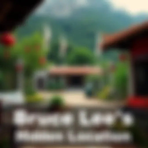 A scenic view showing a secluded area possibly linked to Bruce Lee, with greenery and hints of martial arts memorabilia