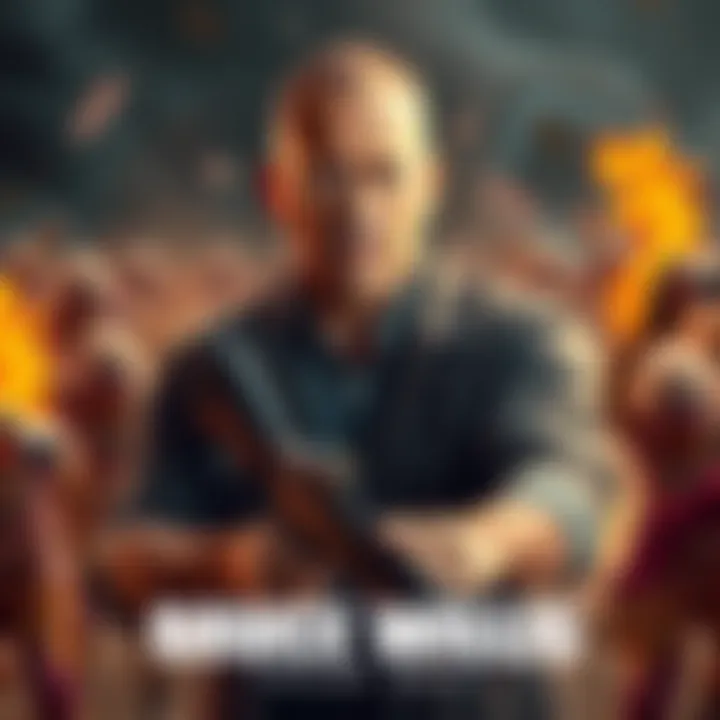 Bruce Willis dressed as Frank West, ready for action with a determined look, holding a weapon, set against a chaotic zombie backdrop.