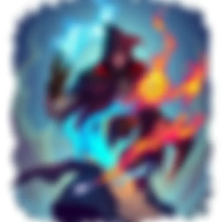 An illustration of a colorful spell card featuring a warlock casting a spell in a mystical background, showcasing unique and strategic elements.
