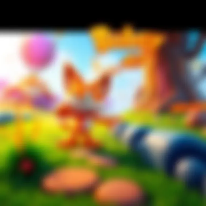 A screenshot depicting Bubsy in a vibrant, colorful 4D environment, featuring improved graphics and lively backgrounds.