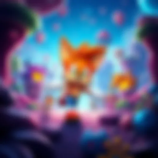 A scene from Bubsy 4D showing colorful graphics and the main character in action in a vibrant game world.