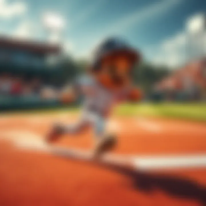 Bubu Dubu sprinting around the baseball diamond after hitting an inside-the-park homerun, with fans cheering in the background