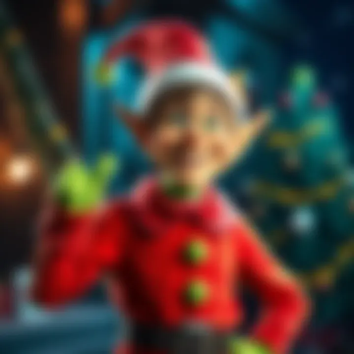 Buddy the Elf wearing a new costume, smiling and posing with excitement