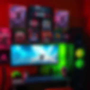 A variety of game cases and a new gaming PC setup with a monitor displaying gameplay