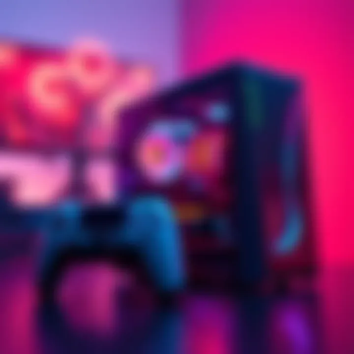 A budget gaming PC capable of running Fortnite smoothly, displayed with a PS5 controller next to it.