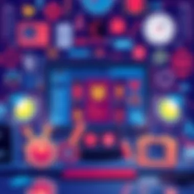 Illustration showing a computer screen displaying various bug reports and fixes with tools around it.
