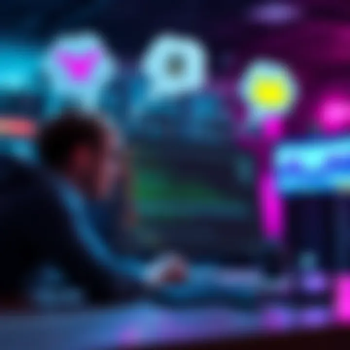 A developer fixing a computer bug on a screen, with new bugs appearing in thought bubbles above