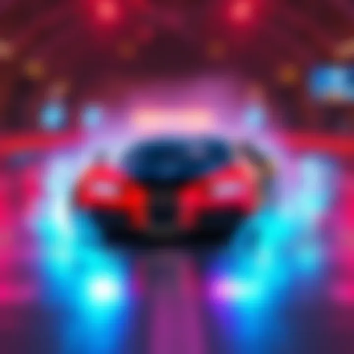 Bugatti Centodieci car displayed in Rocket League with vibrant colors and game elements