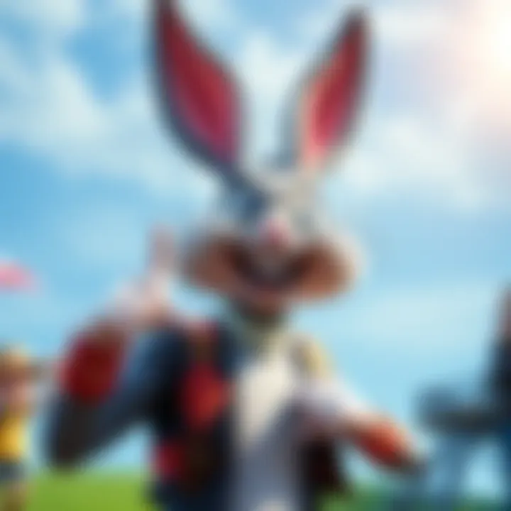 Bugs Bunny appears as the tallest character in Fortnite, looking cheerful and ready for action.