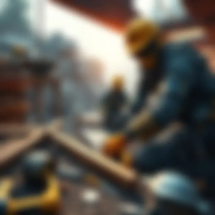 A player building a base in Forge, showcasing tools and materials used for construction