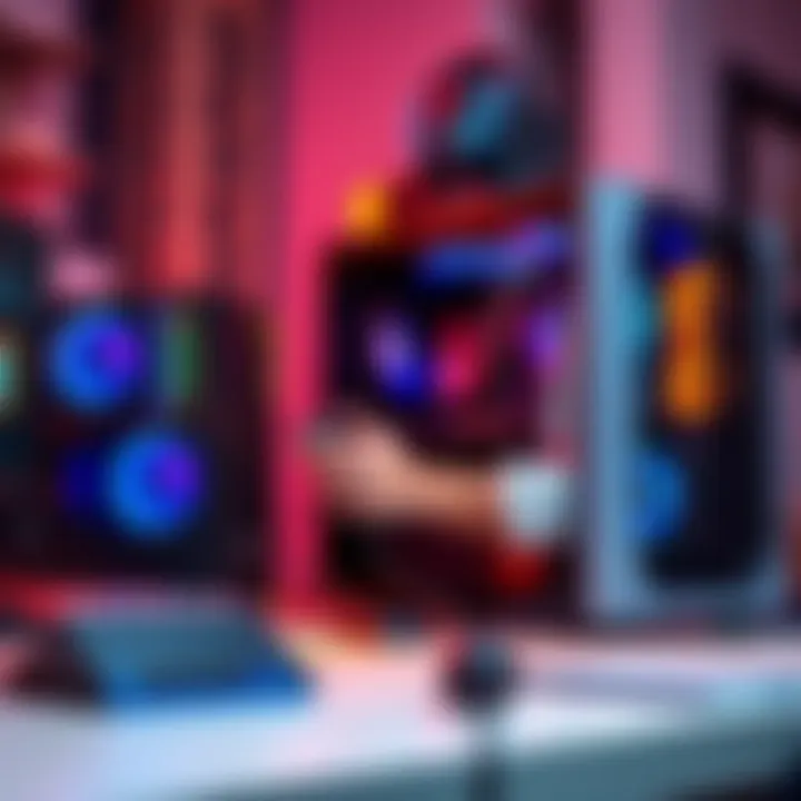 A person assembling a gaming PC with various computer parts on a desk