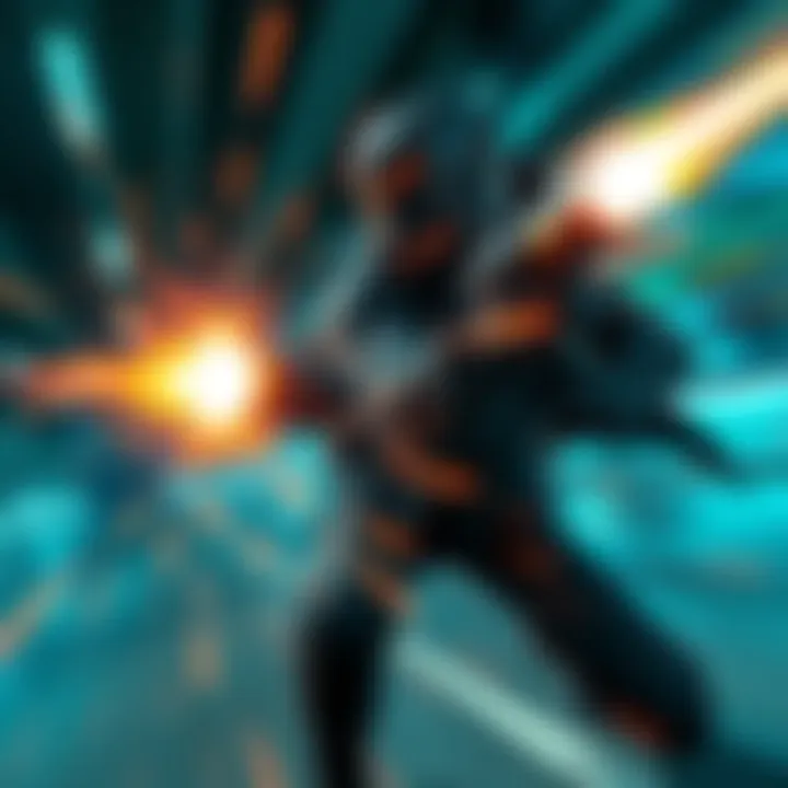 A character dodges bullets in slow motion during a high-energy game scene, showcasing intense combat and speed.