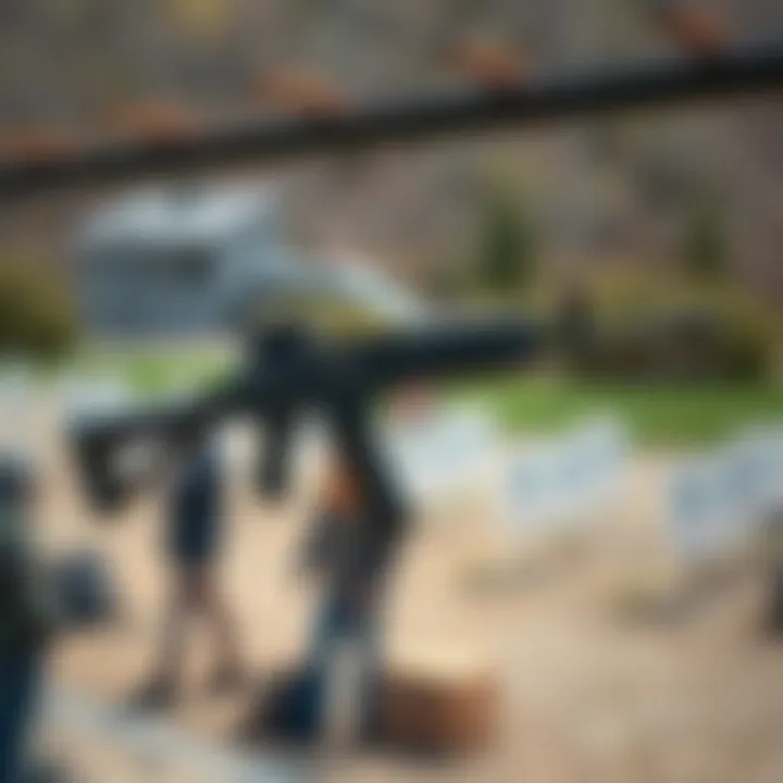 A Bullpup AK rifle displayed at an outdoor shooting range with people discussing its features