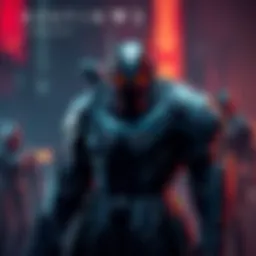 Bungie Destiny 2 Warhammer 40k Concept Concept art showcasing a Destiny 2 character in a Warhammer 40k-inspired setting, featuring futuristic armor and a dark atmosphere