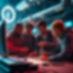 A team of Bungie developers collaborating on the Beyond Light expansion, reviewing designs and technical workflows.