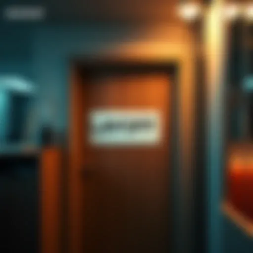 An office with 'Layoffs' sign on a door, representing workforce reduction at Bungie