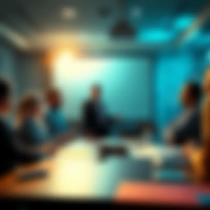 A group of Bungie leadership members discussing plans in a conference room with charts and a projector