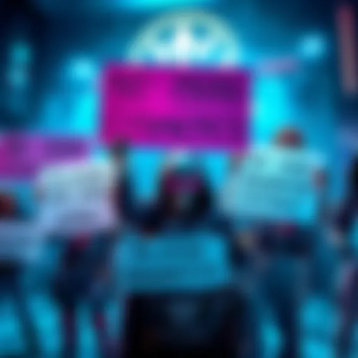 Bungie players expressing their desire for maintaining game aesthetics, holding signs with messages about avoiding outside-themed cosmetics in store