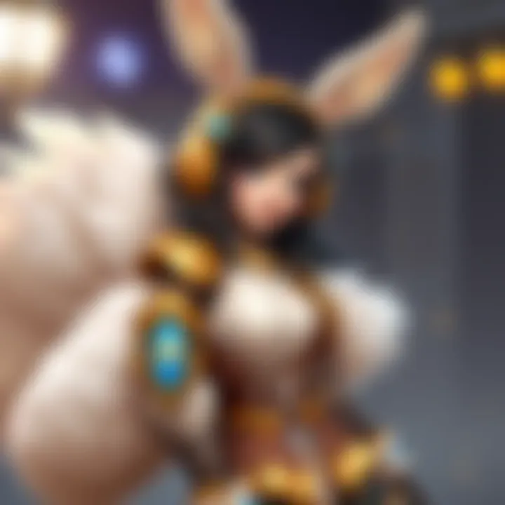 Bunny Domina Skin in Overwatch A character in a stylish Bunny Domina skin with a fluffy tail, featuring blue and gold accents