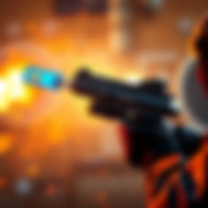 A Burletta weapon equipped with a blue compensator and upgrades firing at targets during a combat scenario.