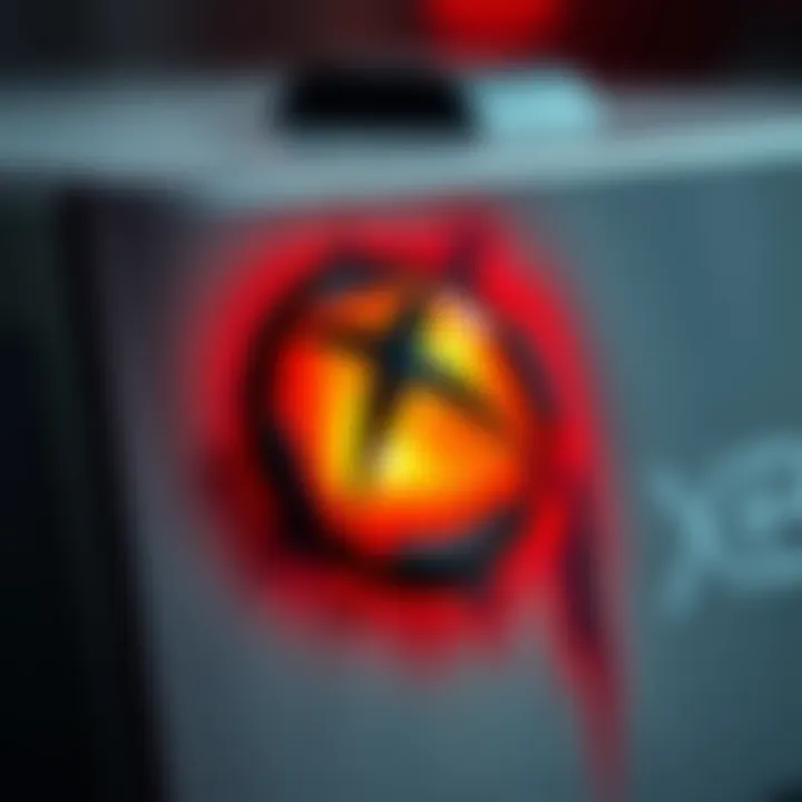 Close-up of burn marks on an Xbox console showing discoloration and damage.