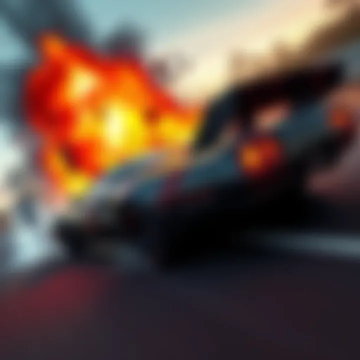 Burnout 3 Racing Chaos A car crashes spectacularly during a race in Burnout 3 on PlayStation 2, showcasing intense speed and action.