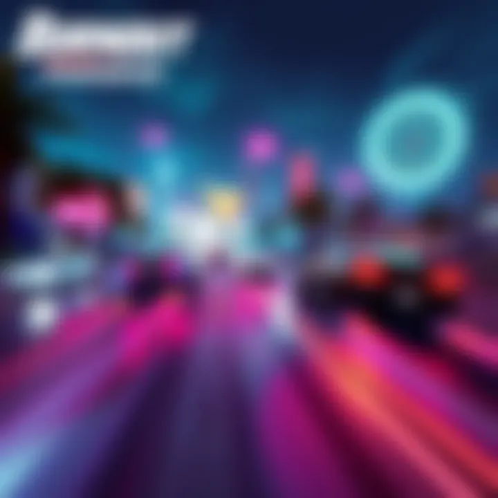 A screenshot showing gameplay of Burnout Paradise Remastered on the Switch 2, illustrating vibrant graphics and sound visualization features.