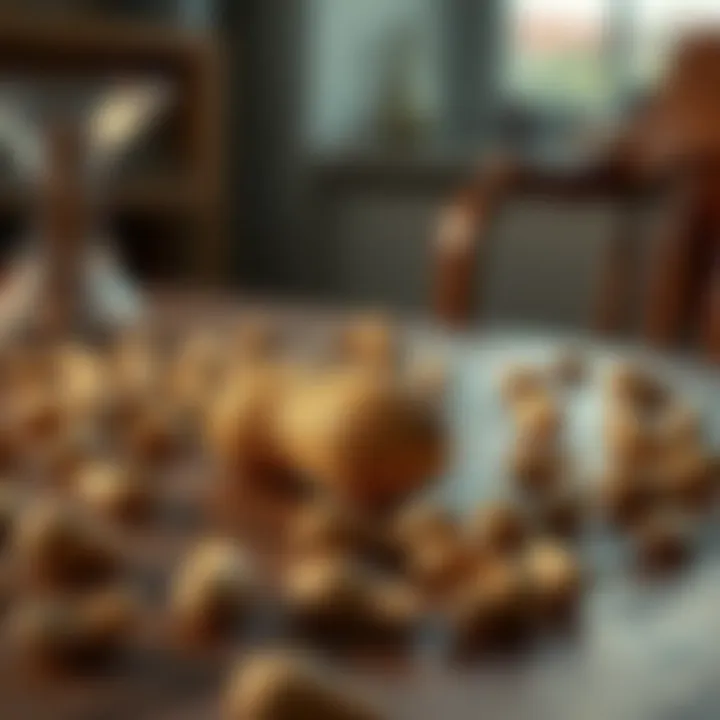 A close-up of a burnt peanut on a wooden table, surrounded by scattered peanuts and a faint glow of light, symbolizing debate and discussions.