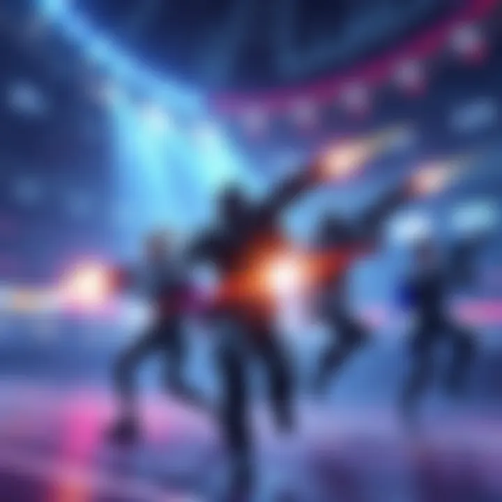 Characters Juno, Genji, and Sigma using burst weapons in a stadium setting, showcasing their attack speed and shooting mechanics.