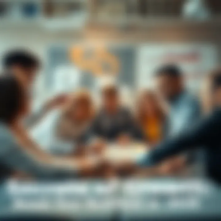 A group of diverse business people brainstorming over charts and graphs to strategize for growth in 2026.