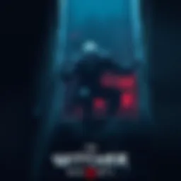 The Butcher character from Witcher III makes a chilling descent down a set of dark stairs, showcasing his imposing presence.